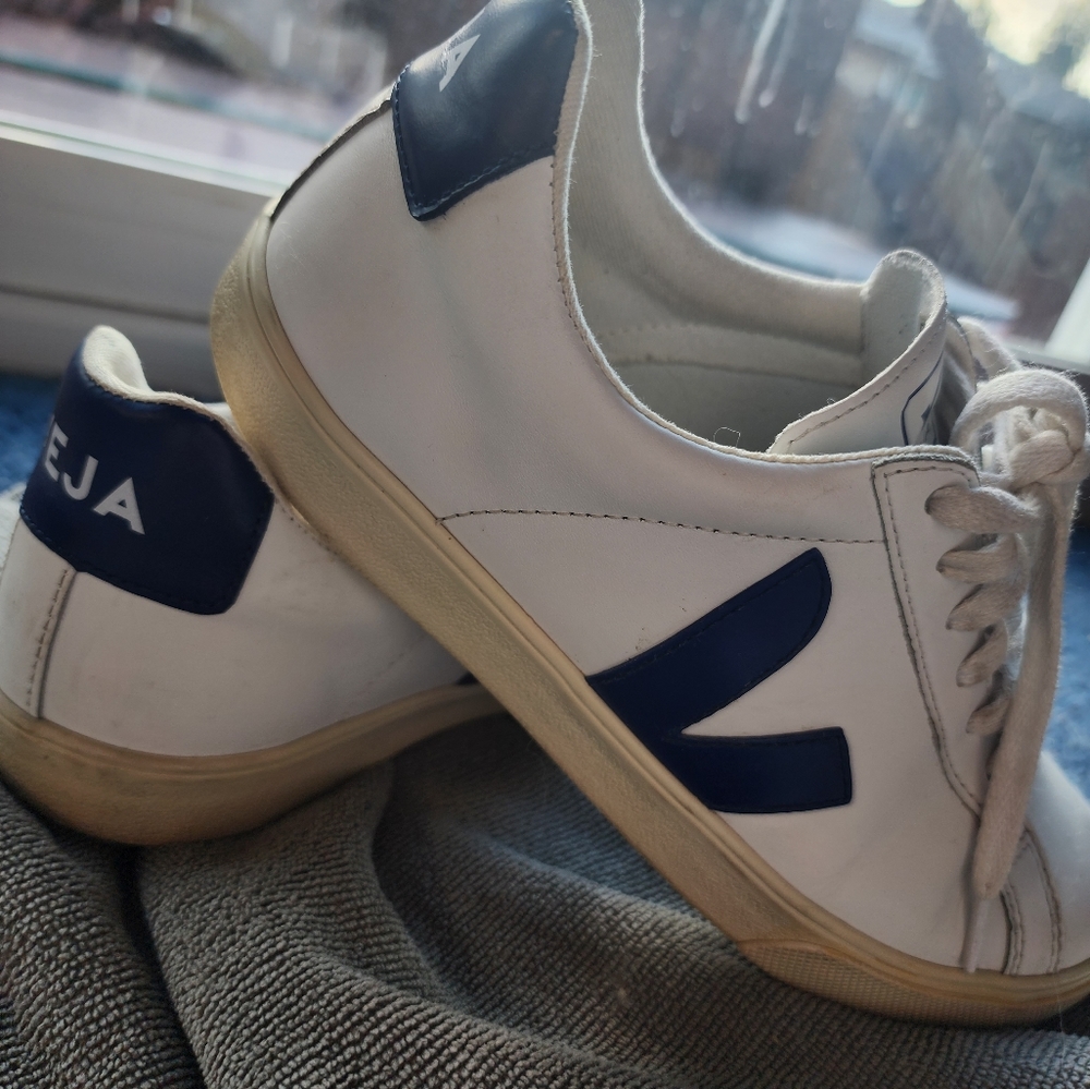 White and Navy low top sneakers